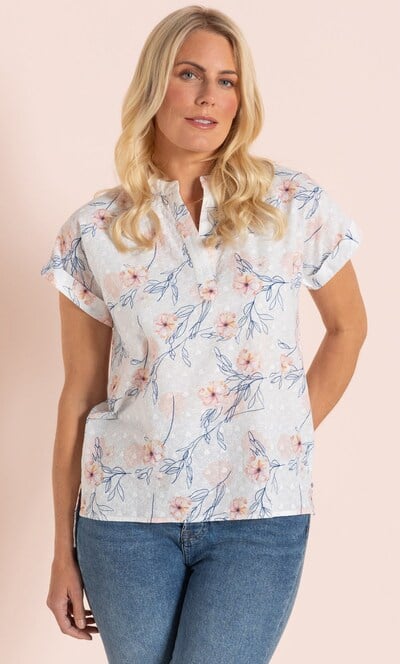 Floral Print And Embroidered Top