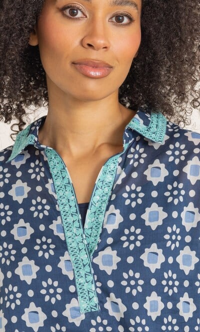 Embroidered Printed Long Sleeve Cotton Top