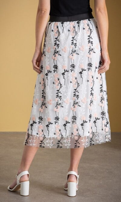 Botanical Embroidered Mesh Pull On Skirt