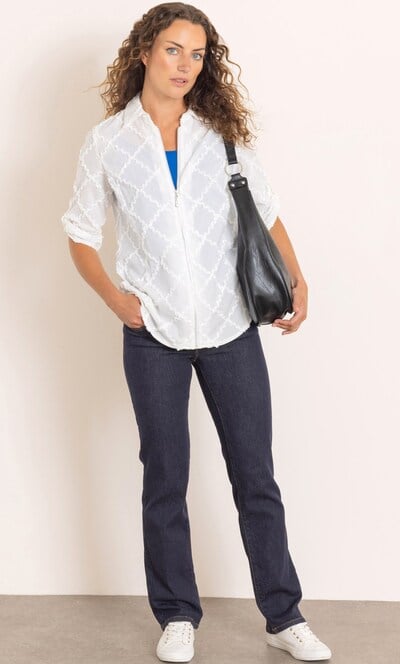 Anna Rose Zip Up Cotton  Blouse