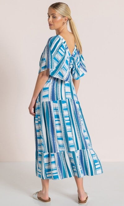 Printed V Neck Midaxi Dress