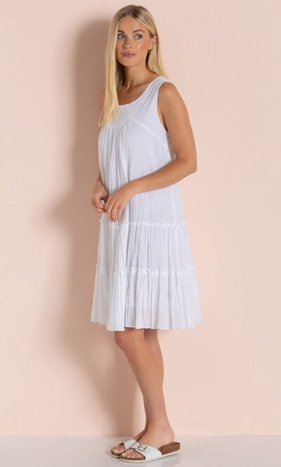 Embroidered Cotton Tiered Tunic Dress
