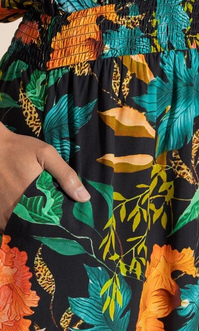 Exotic Floral Print Midi Dress