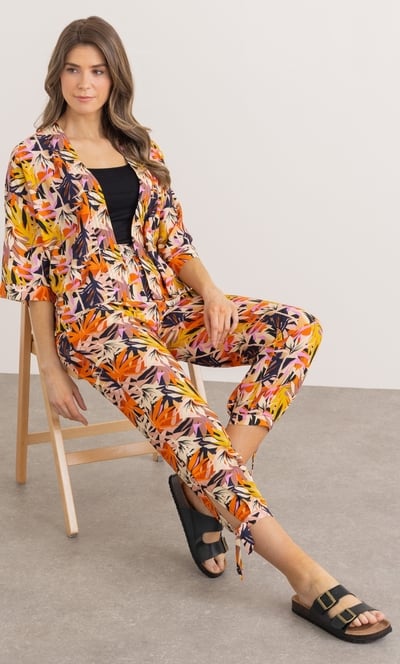 Printed Tie Hem Crop Trousers