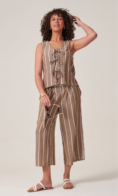 Striped Wide Leg Cropped Trousers