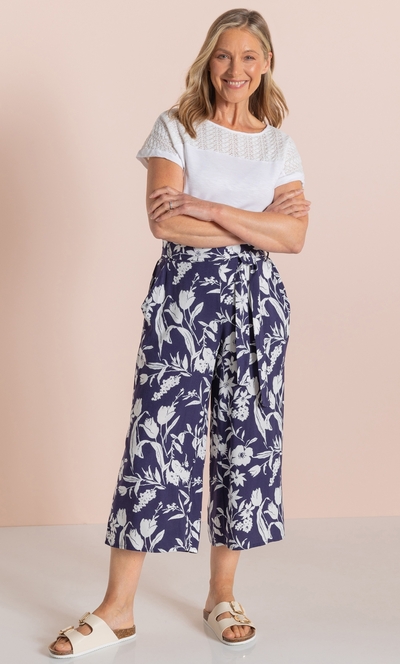 Anna Rose Printed Wide Leg Cropped Trousers