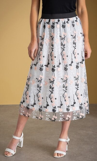 Botanical Embroidered Mesh Pull On Skirt