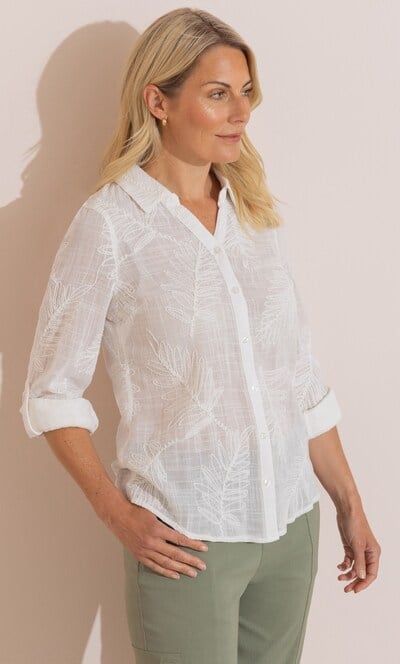 Anna Rose Leaf Embroidered Cotton Blouse