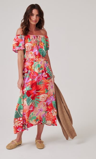 Floral Printed Midaxi Bardot Dress