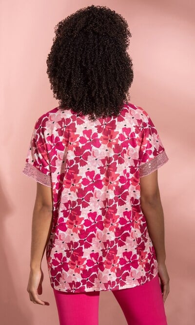 Embellished Lightweight Floral Print Knit Top