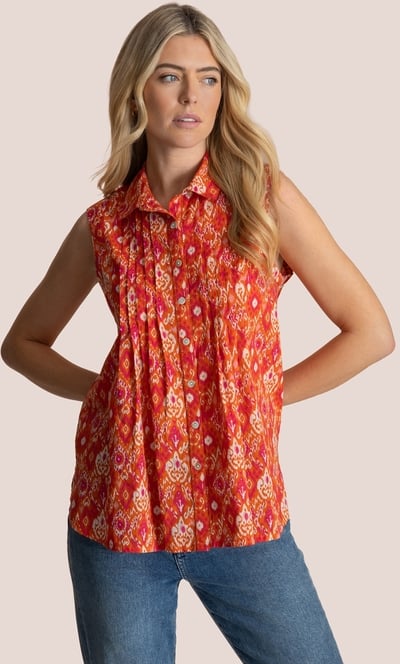 Sleeveless Printed Button Top