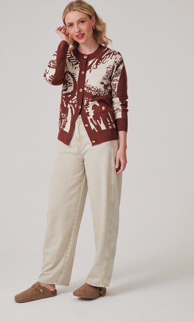 Vintage-Inspired Patterned Long Sleeve Cardigan