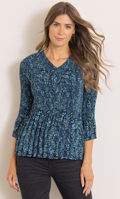 Botanical Print Pleated Top