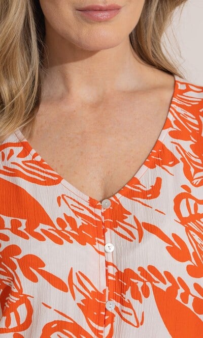 Botanical Print Tie Front Top