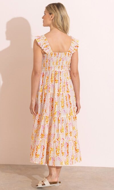 Smocked Printed Midaxi Cotton Dress