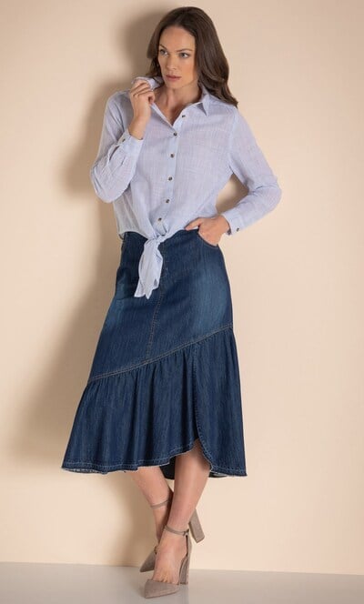 Striped Tie Front Cotton Shirt