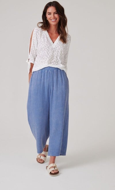 Wide Leg Cropped Cotton Trousers