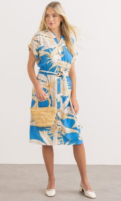 Leaf Printed Shirt Dress With Belt
