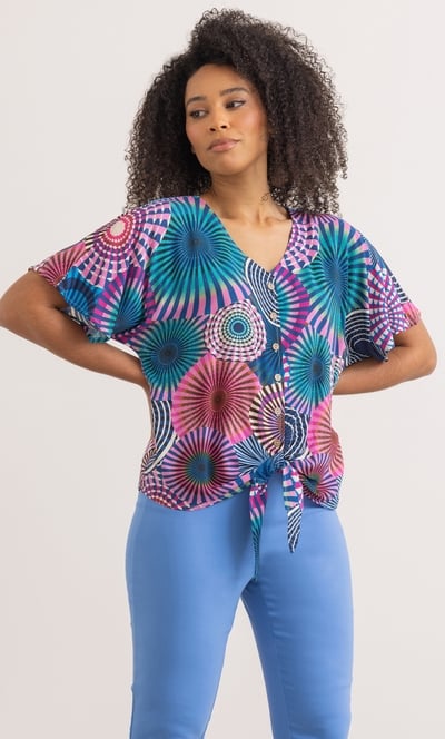 Circle Print Tie Front Top