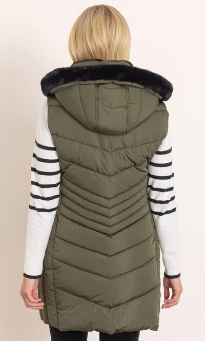 Padded Hooded Faux Fur Trimmed Gilet