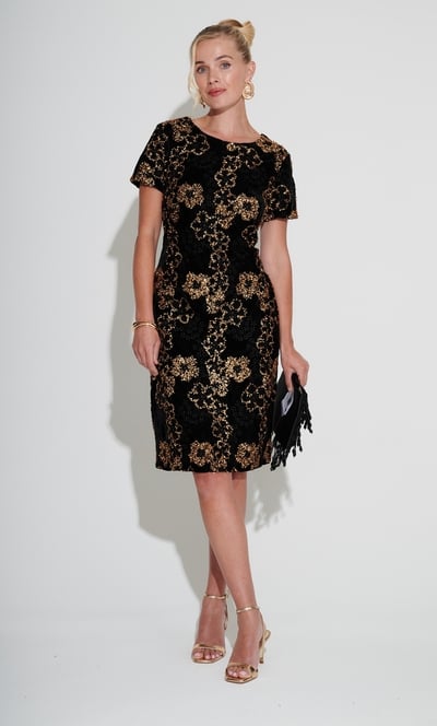 Embellished Short Sleeve Velvet Dress