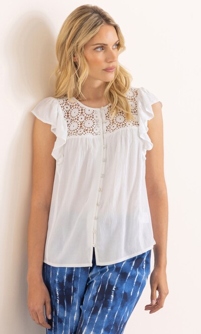 Short Sleeve Lace Trim Blouse