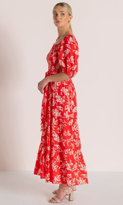 Printed Short Puff Sleeve Maxi Dress