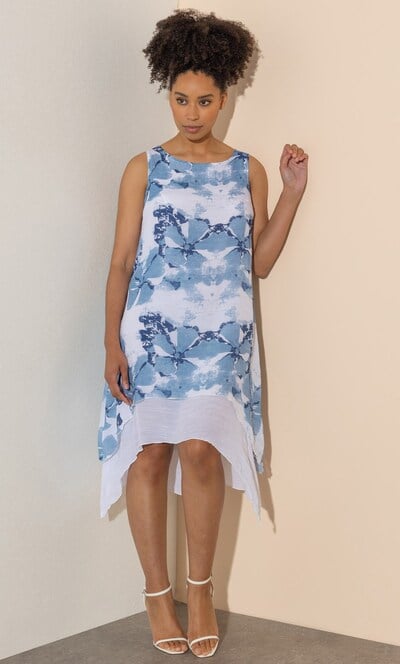 Printed Layered Dip Hem Sleeveless Dress