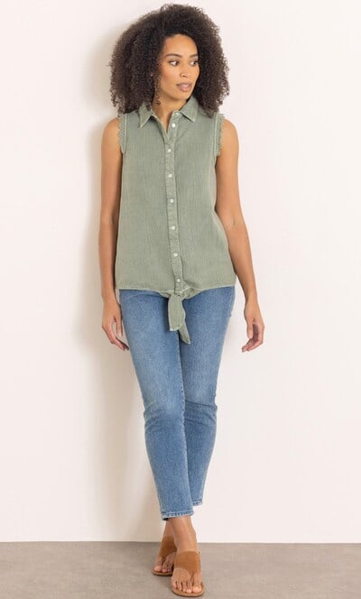 Stone Wash Cotton Tie Top