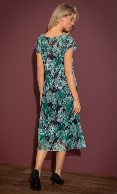 Printed Lace Pleat Midi Dress