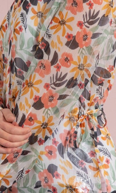 Botanical Print Semi Sheer Shirt