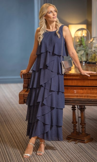 Sleeveless Glitter Layered Maxi Dress