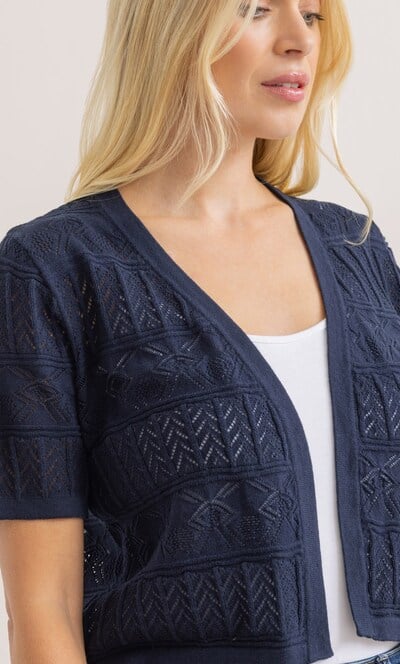 Short Sleeve Cropped Pointelle Cotton Cardigan