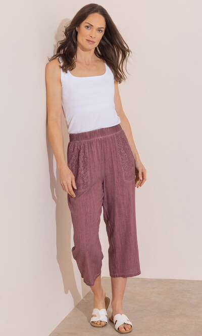 Wide Leg Linen Blend Cropped Trousers