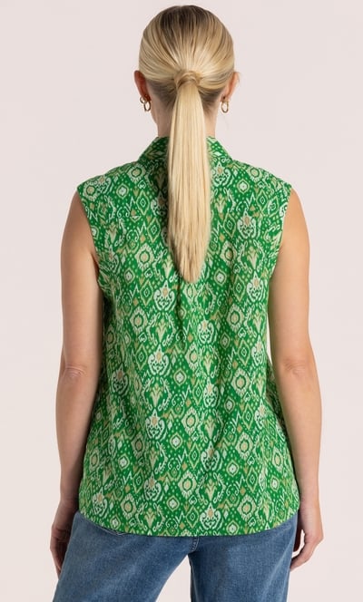 Sleeveless Printed Button Top