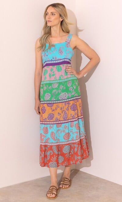 Floral Printed Panelled Cotton Midaxi Dress