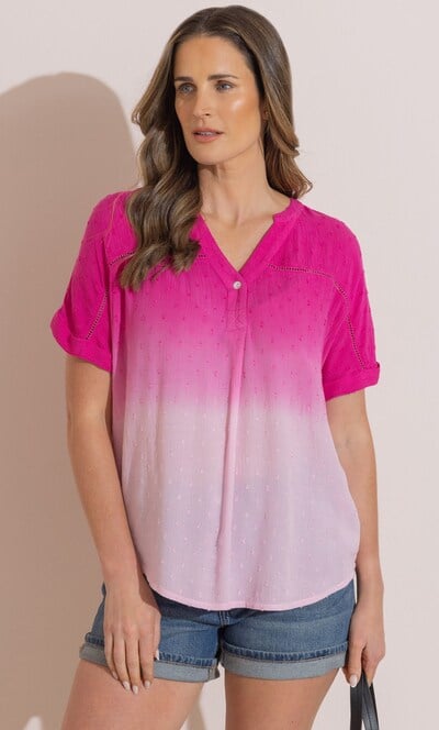 Embroidered Short Sleeve Ombre Top