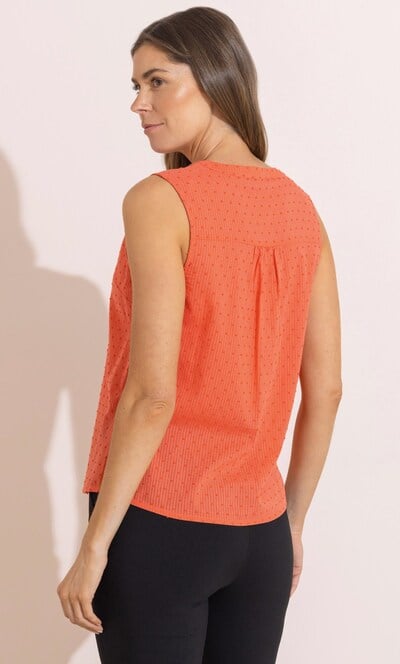 Broderie Anglaise Trimmed Dobby Cotton Top