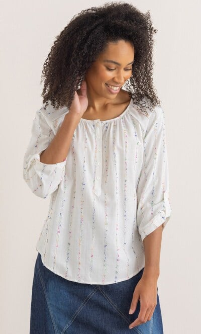Textured Stripe Cotton Blend Top
