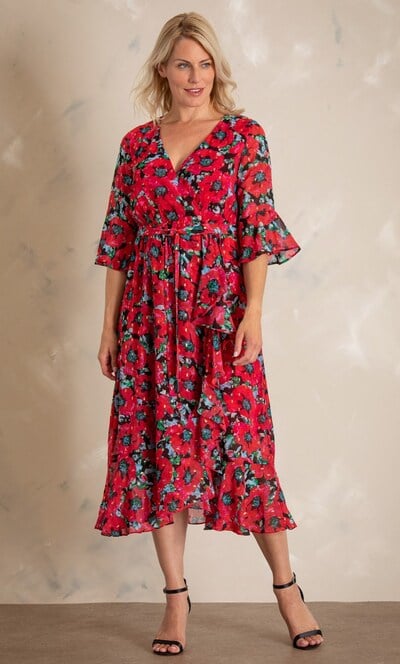 Floral Chiffon Print Fixed Wrap Midi Dress