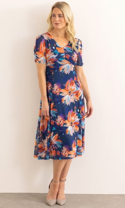 Bouquet Printed Panelled Mesh Dress