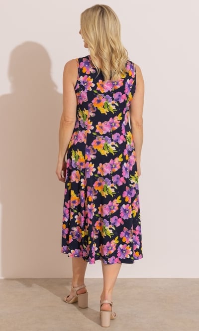 Anna Rose Bouquet Printed Sleeveless Midi Dress