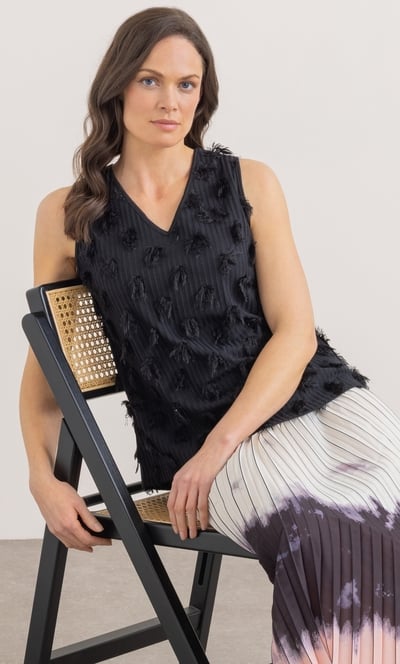 Sleeveless Striped Feather Detail Top