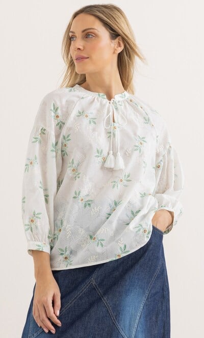 Floral Print And Embroidered Top