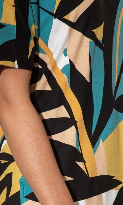 Leaf Print Short Sleeve Jersey Tunic Top