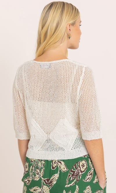 Open Knit Tie Front Short Sleeve Cardigan