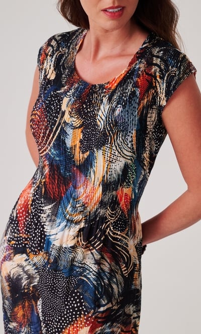 Pleated Abstract Print Dress