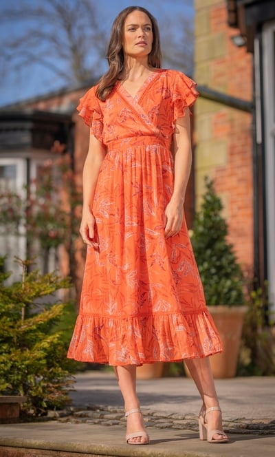 Printed Wrap Top Midi Dress