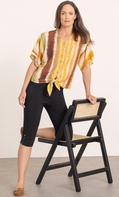 Short Sleeve Printed Tie Top
