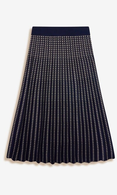 Knitted Chevron Pleated Midi Skirt